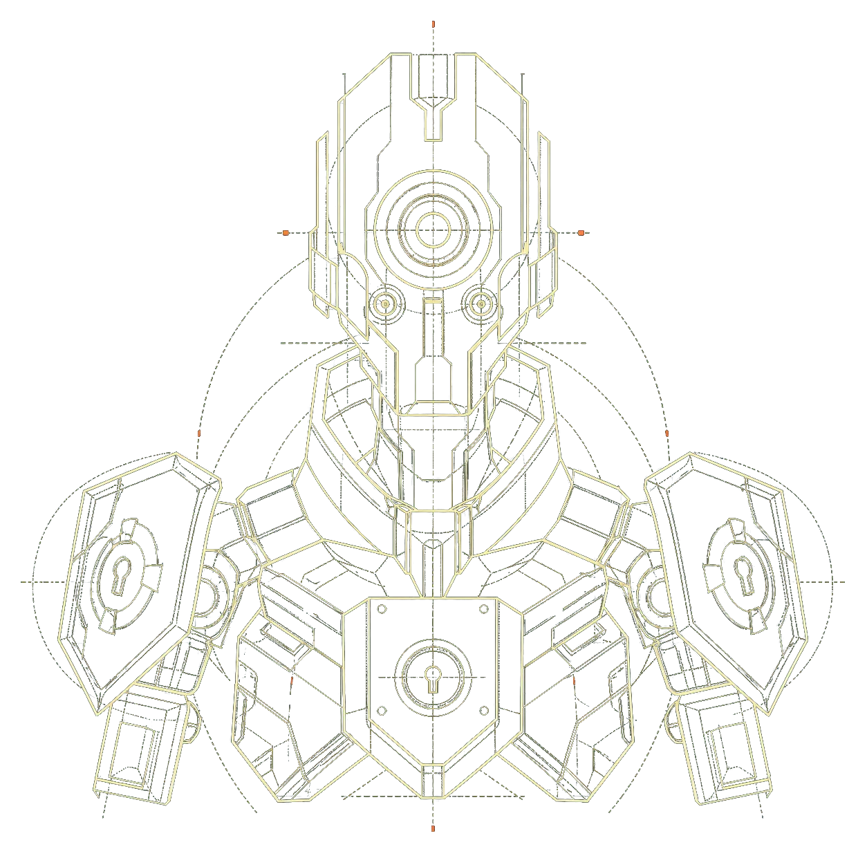 Upper-torso blueprint drawing representing the Identity and Access agent