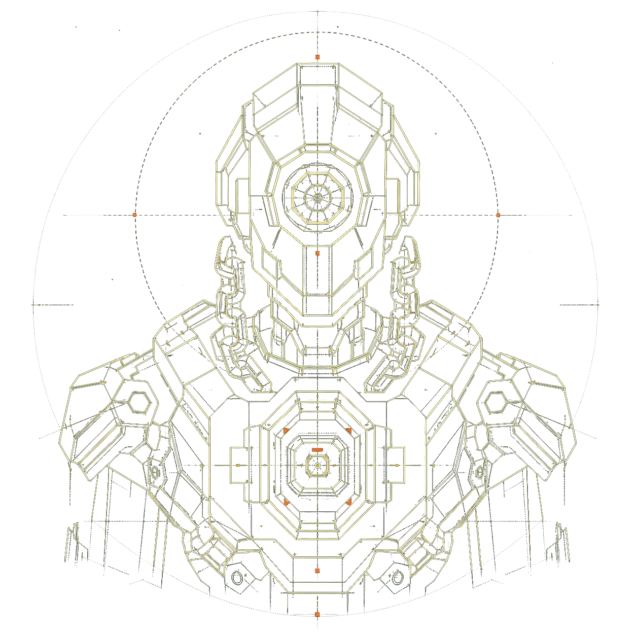 Upper-torso blueprint drawing representing the Smart Contract Security agent